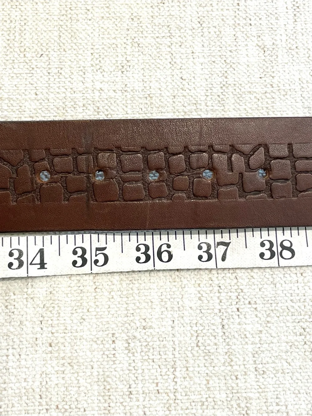 Vintage SHAG Men’s Brown Shrunken Leather Belt Sz 36 Alligator Embossed Western